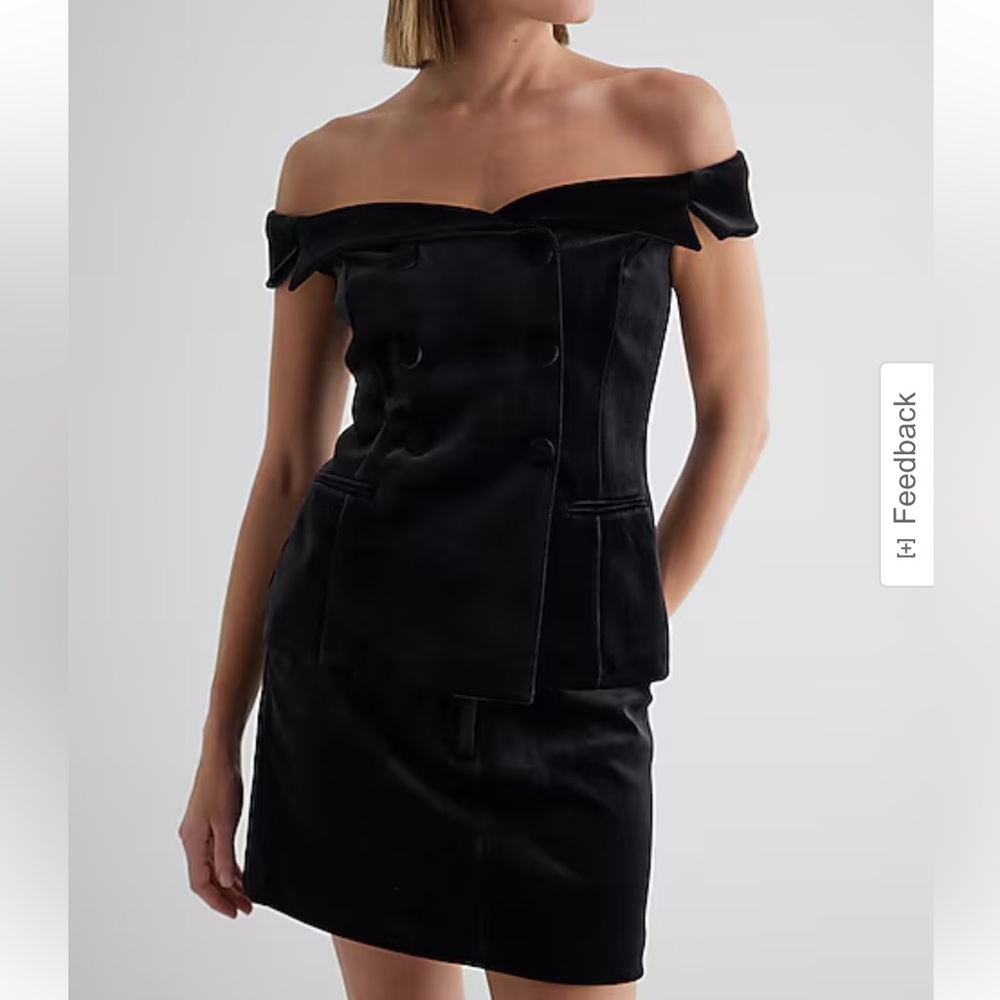 NEW Express Black Velvet off the shoulder faux double breasted vest sizes XS ,L - Picture 2 of 16